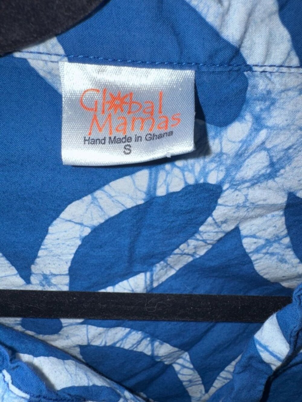 Global Mamas Blue & White Batik Cap Sleeve Dress Handmade In Ghana Small - Picture 3 of 7